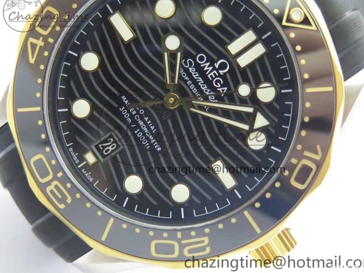 0502 Seasonal 2018 Seamaster Diver 300M SS YG VSF 1:1 Best Edition YG Bezel Black Dial on Black Rubber Strap A 7934